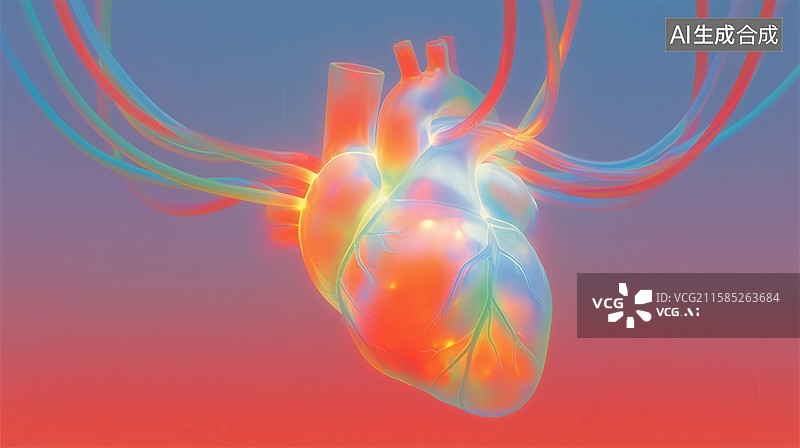 【AI数字艺术】科技医疗教材人造彩色心脏教具模型3D插画图片素材