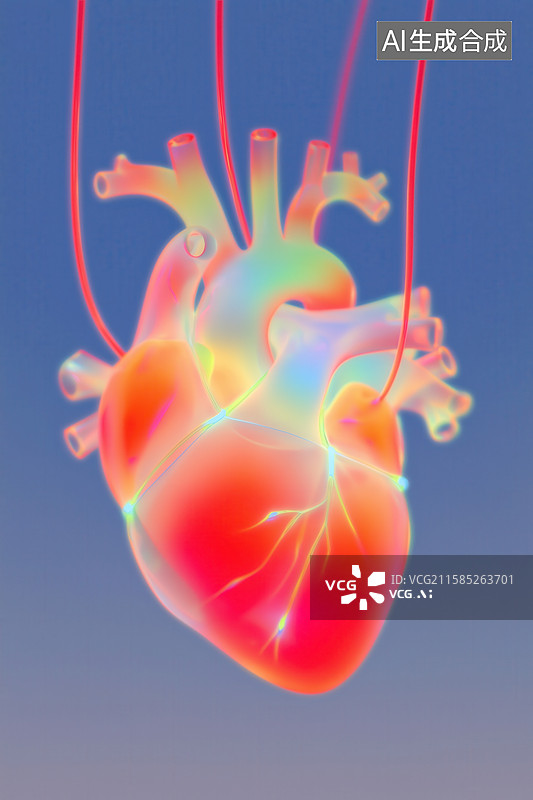 【AI数字艺术】科技医疗教材人造彩色心脏教具模型3D插画图片素材