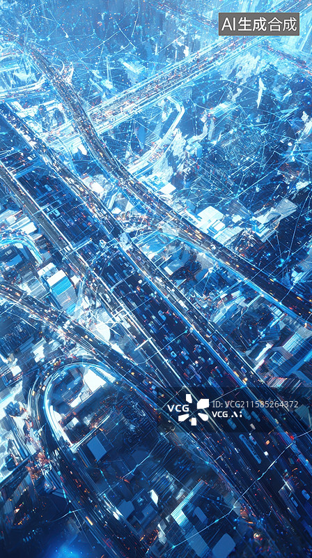 【AI数字艺术】夜幕下的城市交通网络图片素材