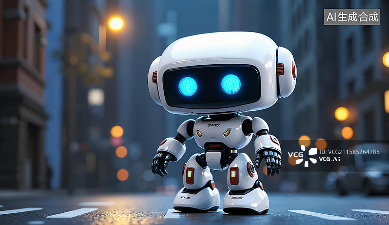【AI数字艺术】未来机器人漫步城市街道图片素材