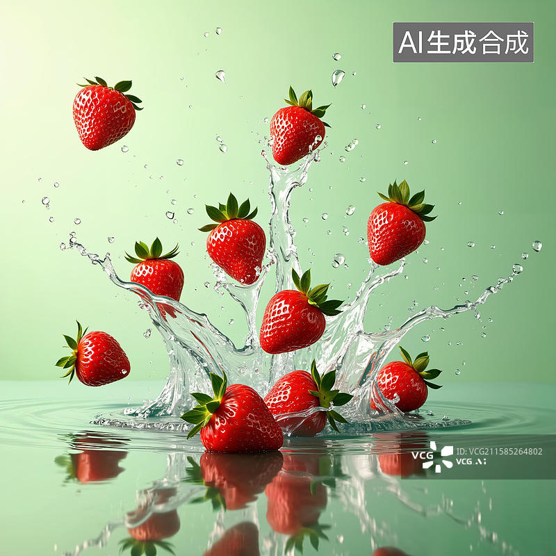 【AI数字艺术】草莓落入水中溅起水花图片素材