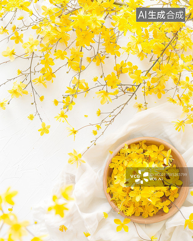 【AI数字艺术】白色背景上的黄色小花迎春花图片素材