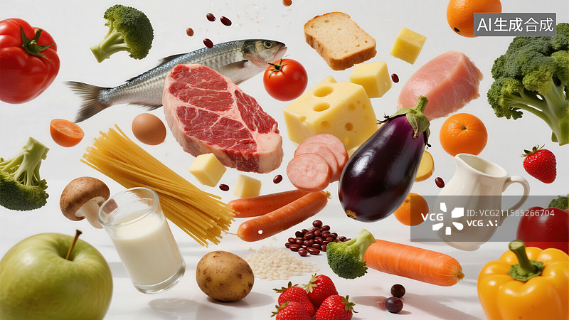 【AI数字艺术】各类食物悬浮空中展示图片素材