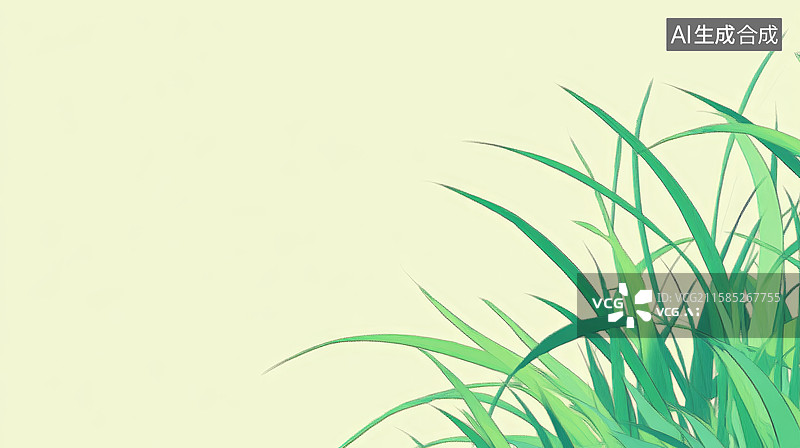 【AI数字艺术】绿色草丛在浅色背景上的插画图片素材