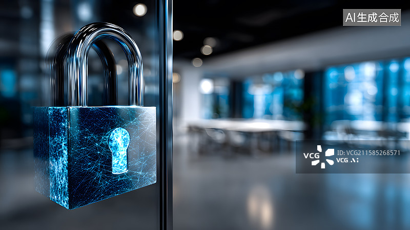 【AI数字艺术】数字锁保护的现代办公环境图片素材