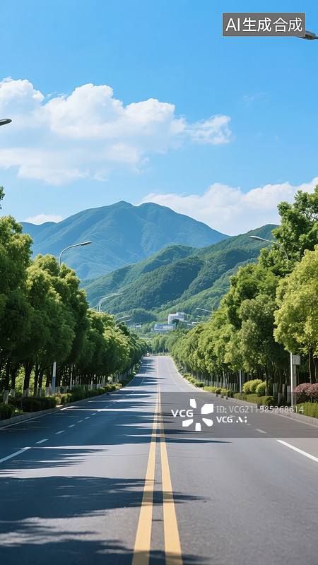【AI数字艺术】绿树成荫的山间公路图片素材