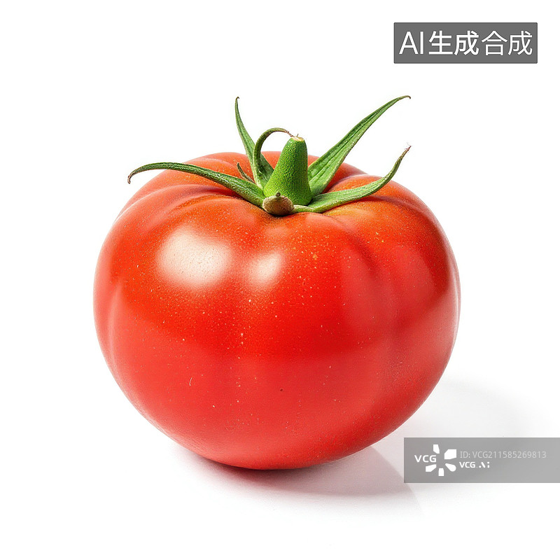 【AI数字艺术】新鲜成熟的红色番茄，绿色果蒂图片素材