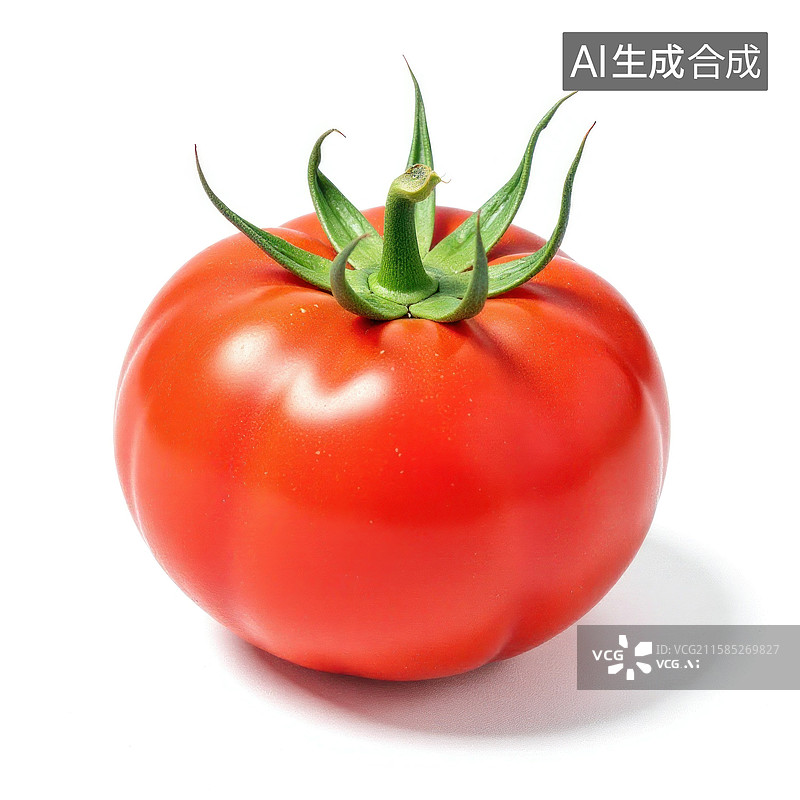 【AI数字艺术】新鲜成熟的红色番茄，绿色果蒂图片素材