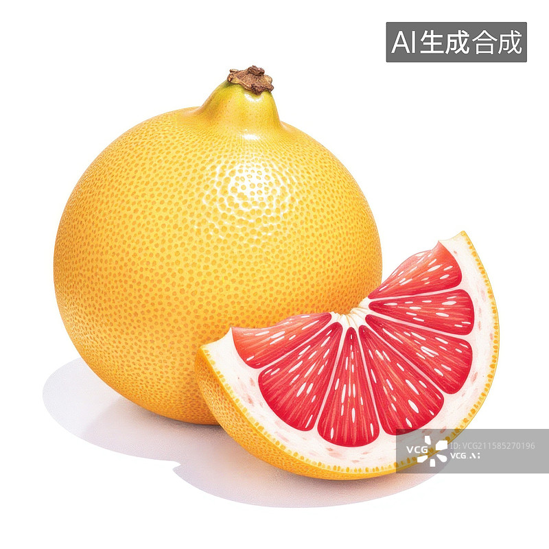 【AI数字艺术】新鲜成熟的葡萄柚与多汁的粉色果肉切片图片素材