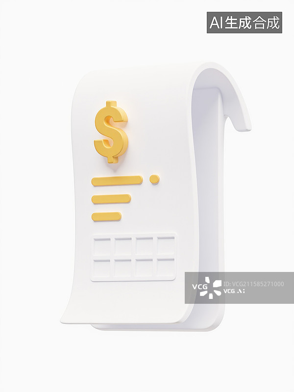 【AI数字艺术】带有金色美元符号的滚动财务收据图片素材