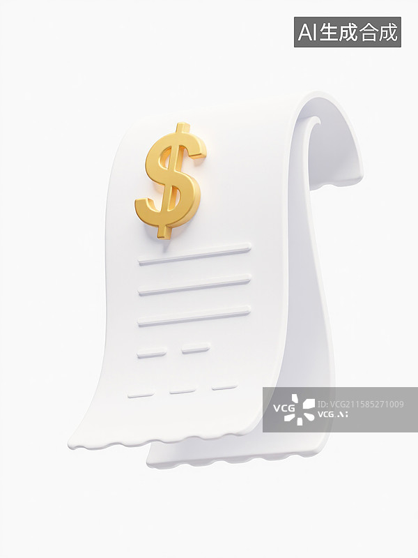 【AI数字艺术】带有金色美元符号的滚动财务收据图片素材