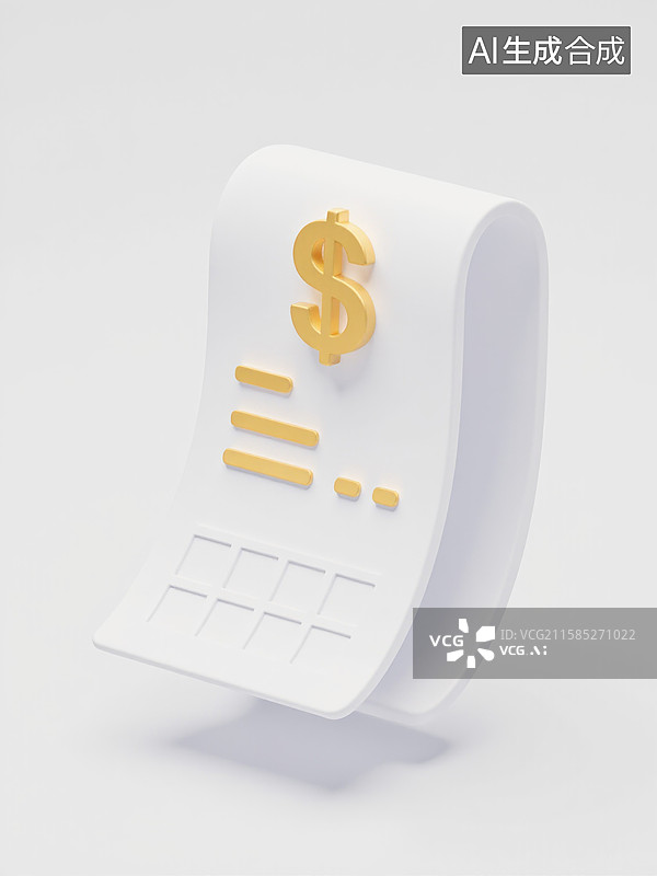 【AI数字艺术】带有金色美元符号的滚动财务收据图片素材