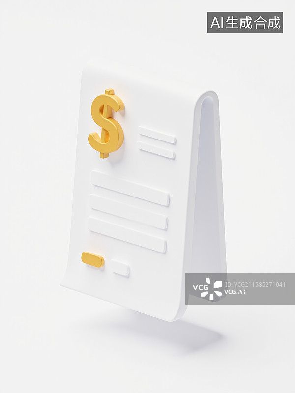 【AI数字艺术】带有金色美元符号的滚动财务收据图片素材