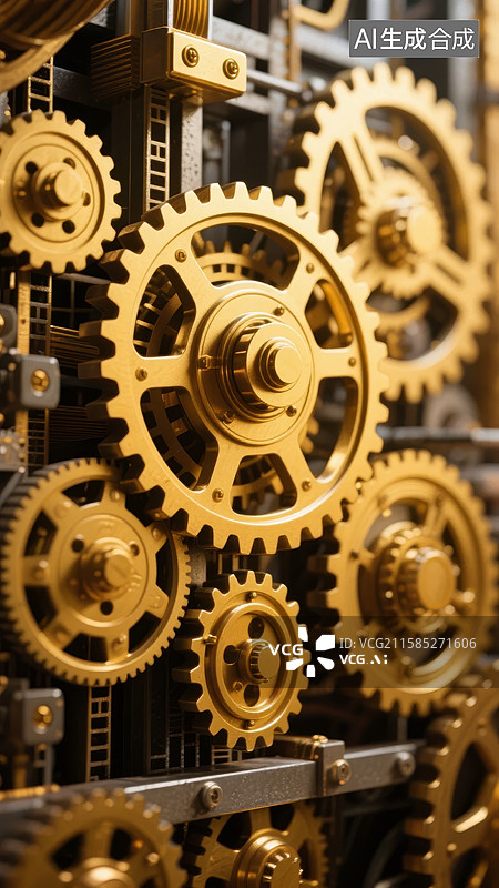 【AI数字艺术】精密机械齿轮装置特写图片素材