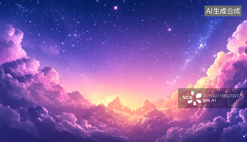 【AI数字艺术】梦幻紫色星空与云端背景素材图片素材