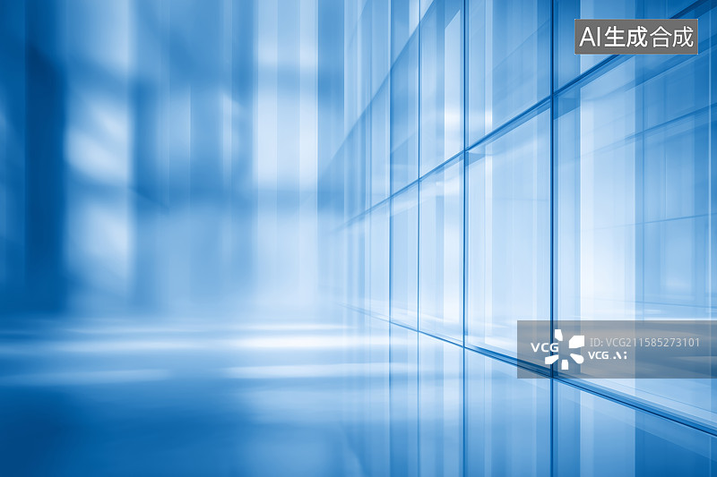 【AI数字艺术】现代玻璃建筑外观与蓝色调反射图片素材