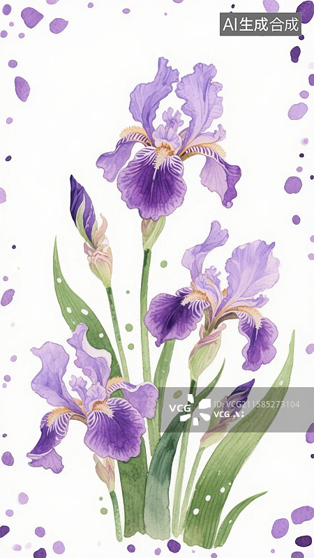 【AI数字艺术】紫色鸢尾花的水彩画图片素材