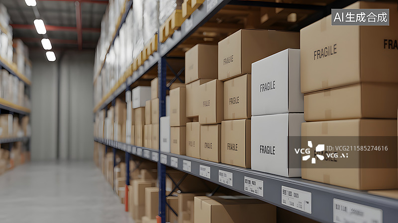【AI数字艺术】仓库中的货架和纸箱图片素材