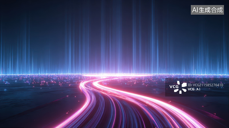 【AI数字艺术】品红色发光粒子线条光轨大数据科技概念背景 (1)图片素材