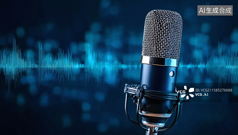 【AI数字艺术】复古音频录制场景：经典麦克风搭配声音波形，呈现广播音乐录制的播音设备画面图片素材