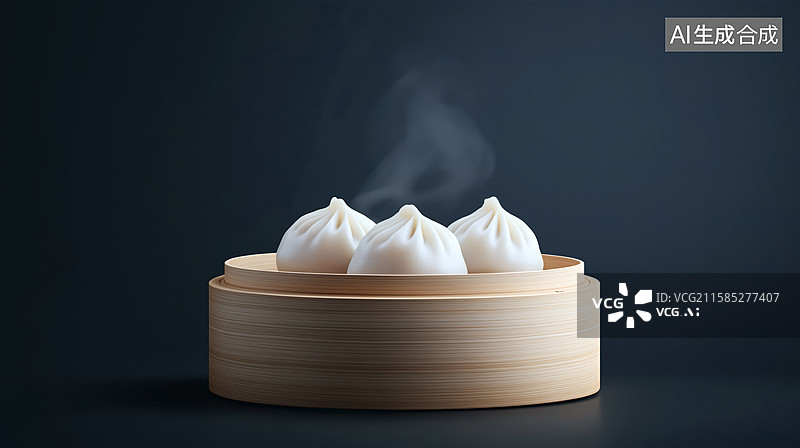 【AI数字艺术】蒸笼里的鲜美汤包，热气腾腾图片素材