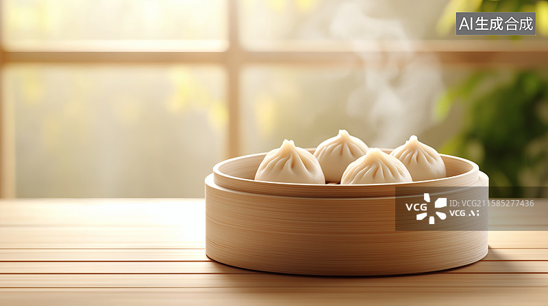 【AI数字艺术】蒸笼里的鲜美汤包，热气腾腾图片素材
