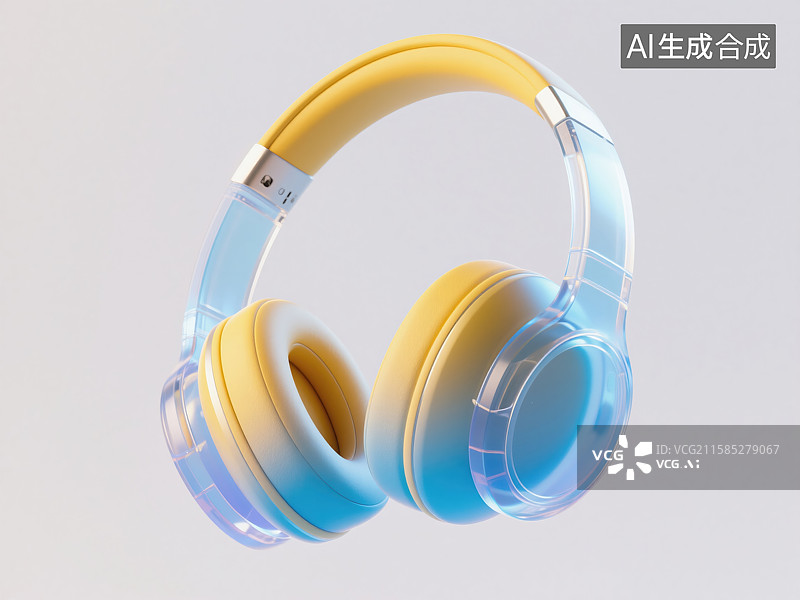 【AI数字艺术】蓝黄渐变无线耳机图片素材