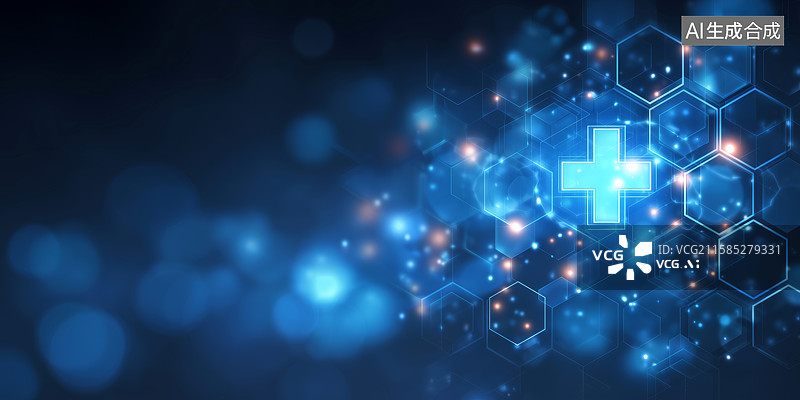 【AI数字艺术】数字医疗十字符号与全息元素图片素材