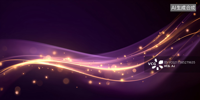 【AI数字艺术】紫色优雅抽象背景与金色漩涡图片素材