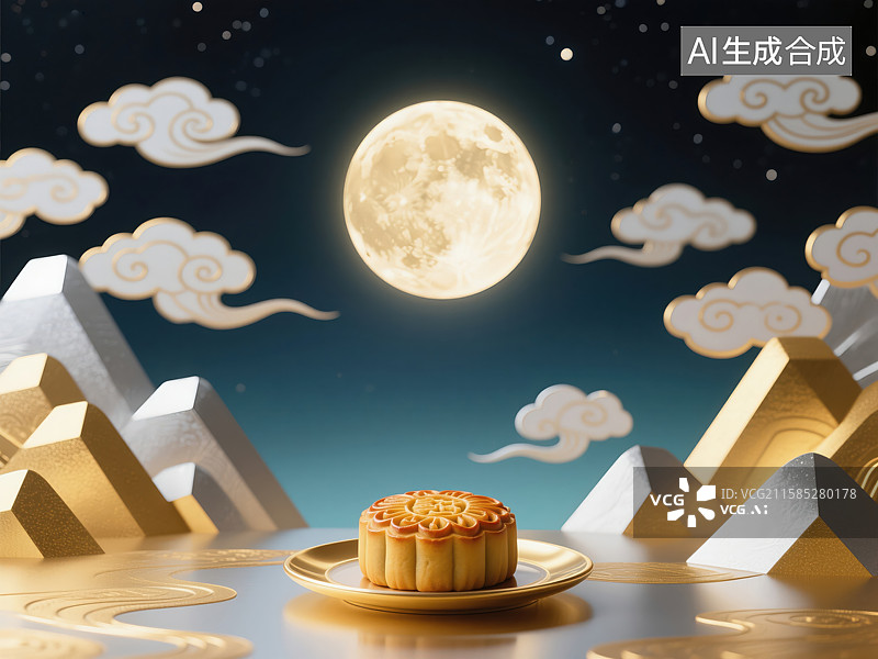 【AI数字艺术】中秋月圆，月饼相伴图片素材