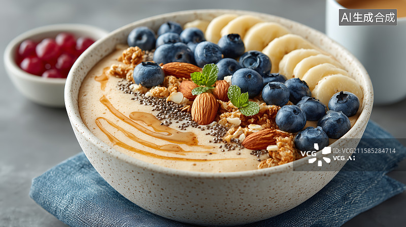 【AI数字艺术】美味蓝莓香蕉燕麦碗图片素材