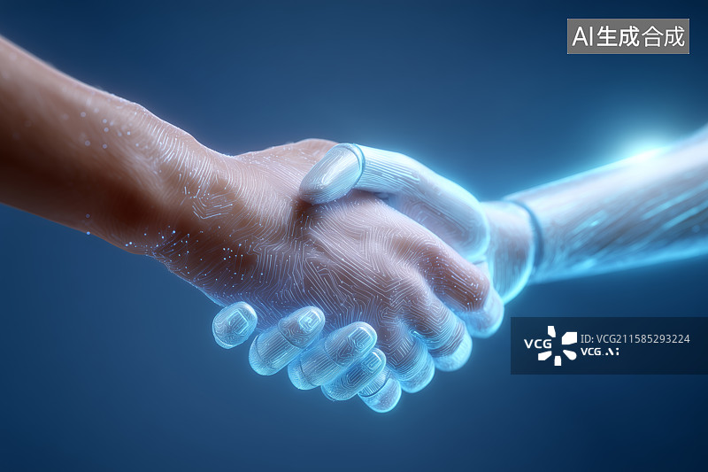 【AI数字艺术】人机科技握手协作图片素材