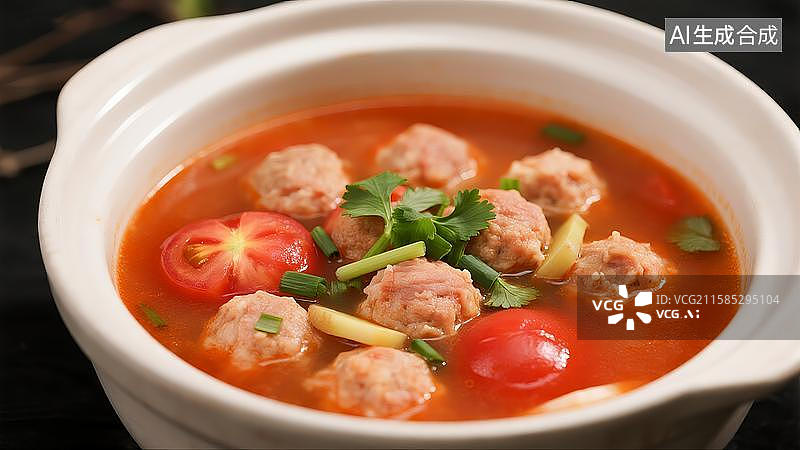 【AI数字艺术】中式营养膳食番茄鸡肉丸子汤图片素材