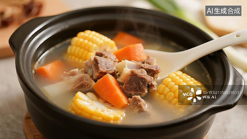 【AI数字艺术】中式营养膳食胡萝卜玉米排骨汤图片素材