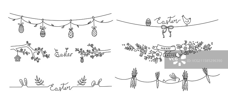 快乐复活节边框分隔线套装图片素材