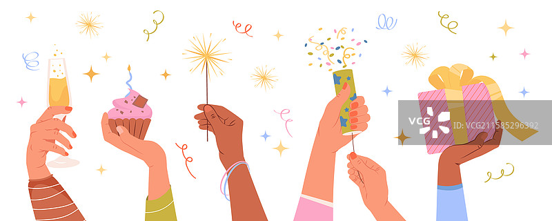 生日派对的人类手部与节日装饰图片素材