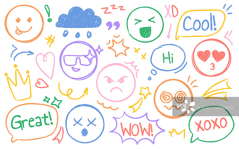 手绘蜡笔和铅笔的信息对话图片素材