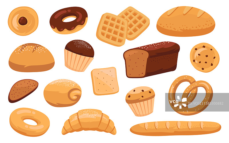 隔离的卡通面包店产品组合图片素材