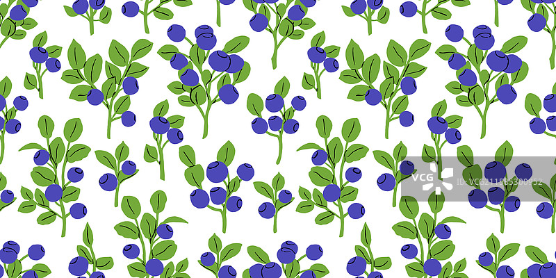 蓝莓枝条无缝图案，扁平化食品风格图片素材