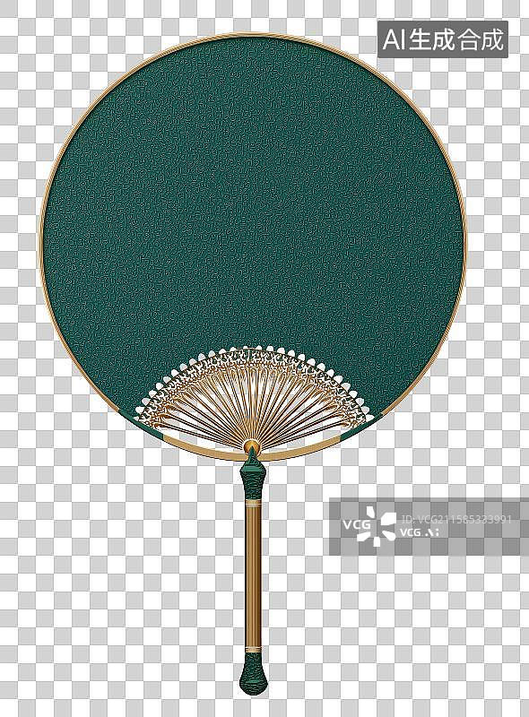 【AI数字艺术】免扣元素墨绿色素面团扇图片素材