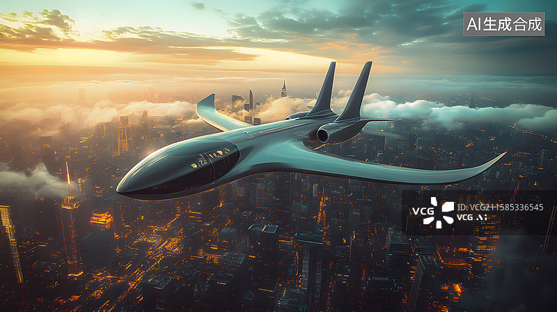 【AI数字艺术】未来科幻飞行器飞行汽车穿梭城市天际线图片素材