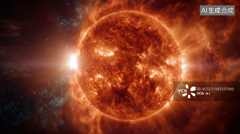 【AI数字艺术】太阳表面强烈耀斑与等离子体喷发现象图片素材