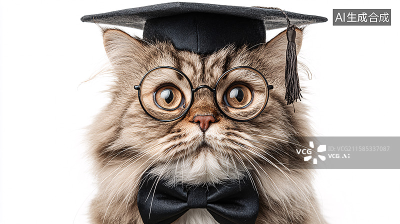 【AI数字艺术】戴着学士帽和眼镜的猫图片素材