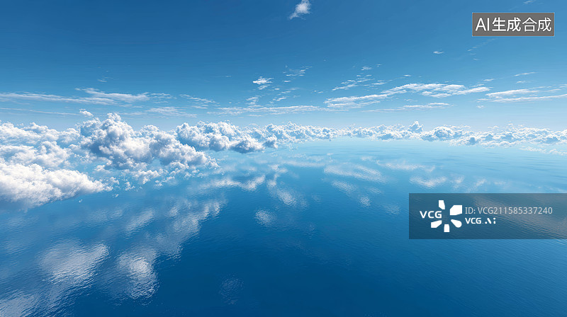 【AI数字艺术】蔚蓝海洋与白云倒影的广阔景象图片素材