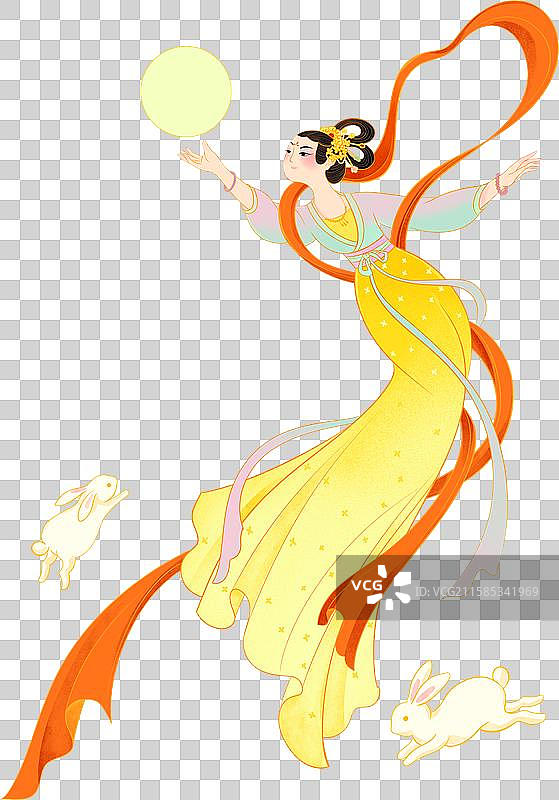 中秋节嫦娥玉兔仙女兔子月亮国潮插画图片素材