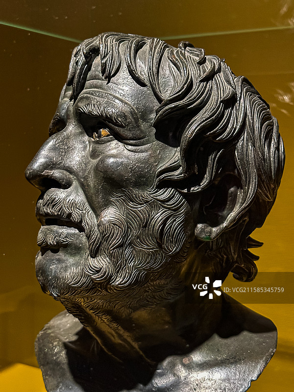 公元1世纪 古罗马 青铜 伪塞内卡头像 那不勒斯国家考古博物馆图片素材