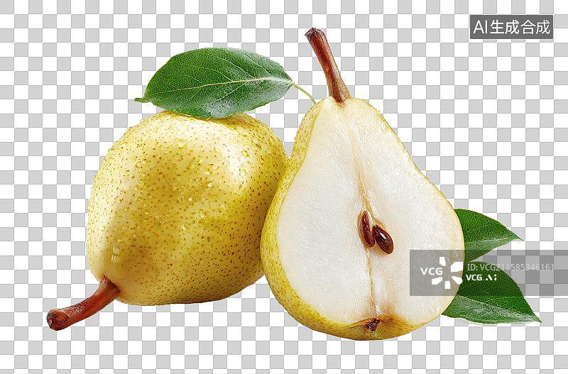 【AI数字艺术】新鲜带绿叶的黄 Pear图片素材