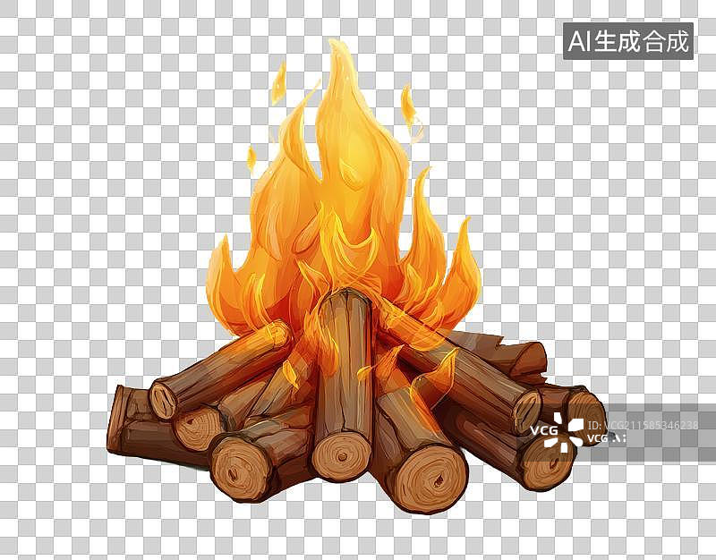 【AI数字艺术】燃烧的木柴堆篝火图片素材
