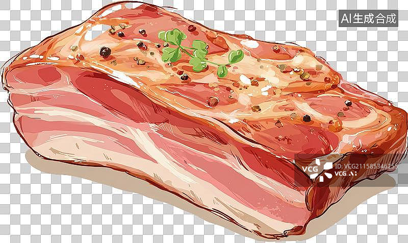 【AI数字艺术】一块撒有香料和香草的烤五花肉图片素材