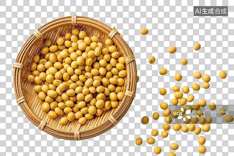 【AI数字艺术】竹篮中盛放的黄色大豆图片素材